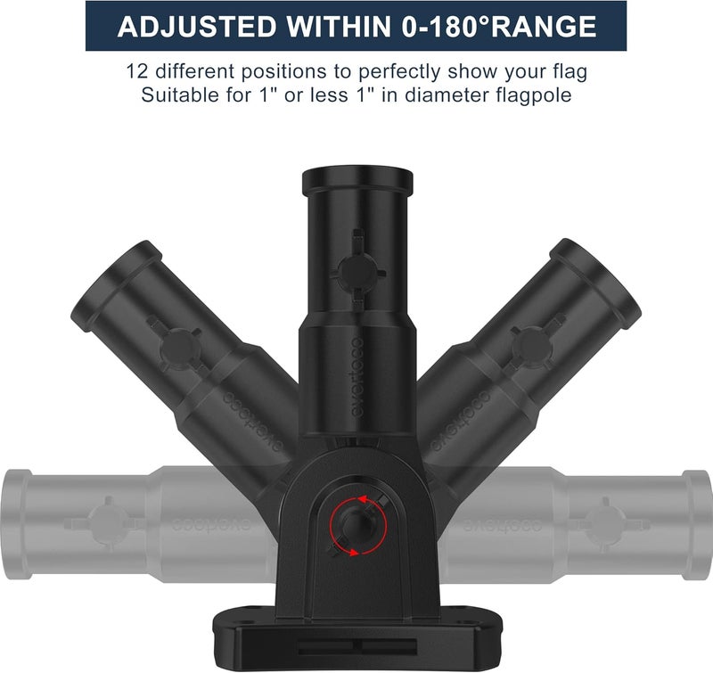 evertoco Heavy Duty T304 Stainless Steel Flag Pole Bracket - 180° Adjustable Flag Pole Holder for House with Two Installation Methods, Flag Mount for 1" Diameter Pole, Wind Resistant&Rust Free Black - Image 2